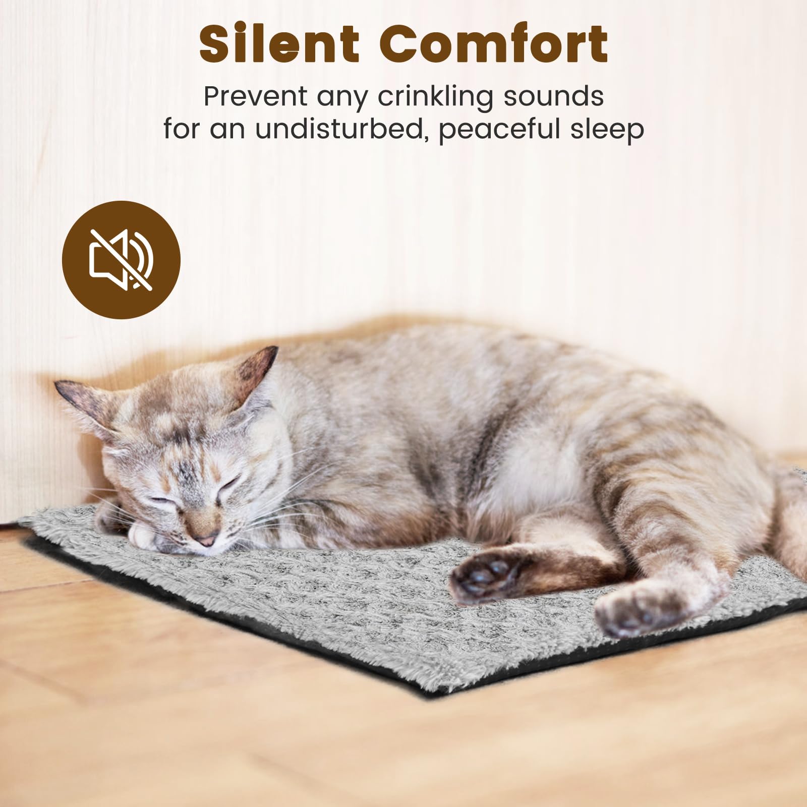 Selbstheizende Katzendecke 60 x 45 cm, Heizdecke ohne Strom für Katzen, Flauschig & Geräuschlos Wärmedecke Katze, Komfortable Waschbare Katzendecke mit Anti-Rutsch-Funktion, Hellgrau