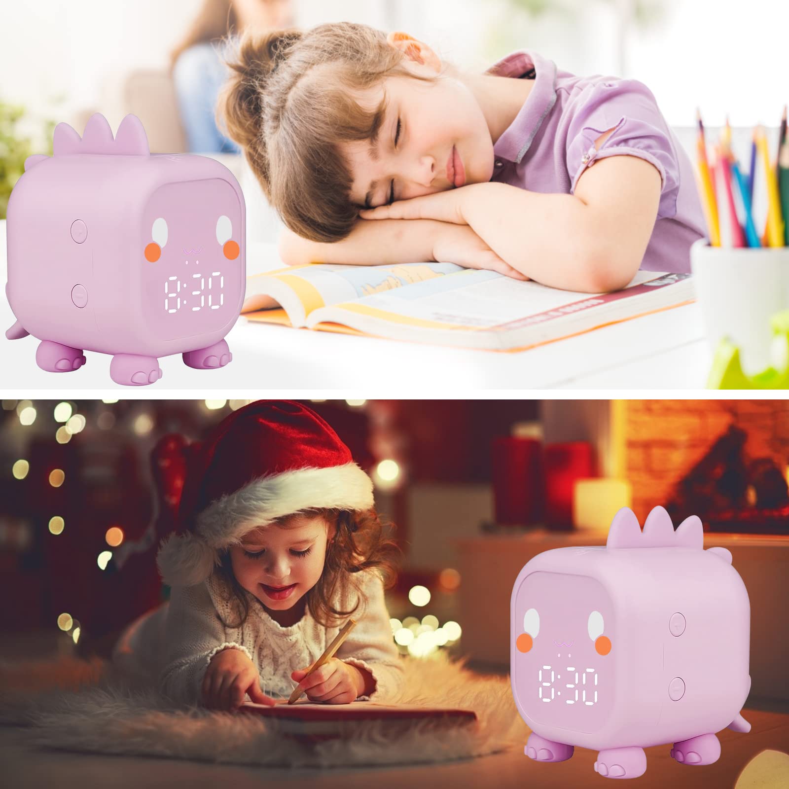 Réveil Enfants Fille Garcons LED Numerique Lampe Réveil, Dinosaure Réveil Numérique Volume Réglable Minuterie Veilleuse Snooze Réveil en USB Charge