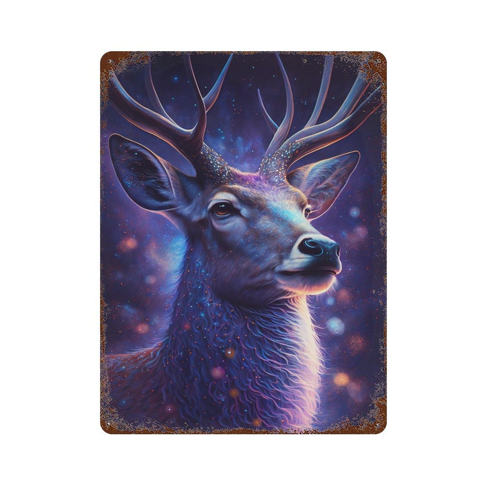Rust Effect Galactic Deer Portrait-9 Retro Metal Sign 15.7"x11.8", Novelty Wall Decor for Bistro, Counter And Cafe Decor
