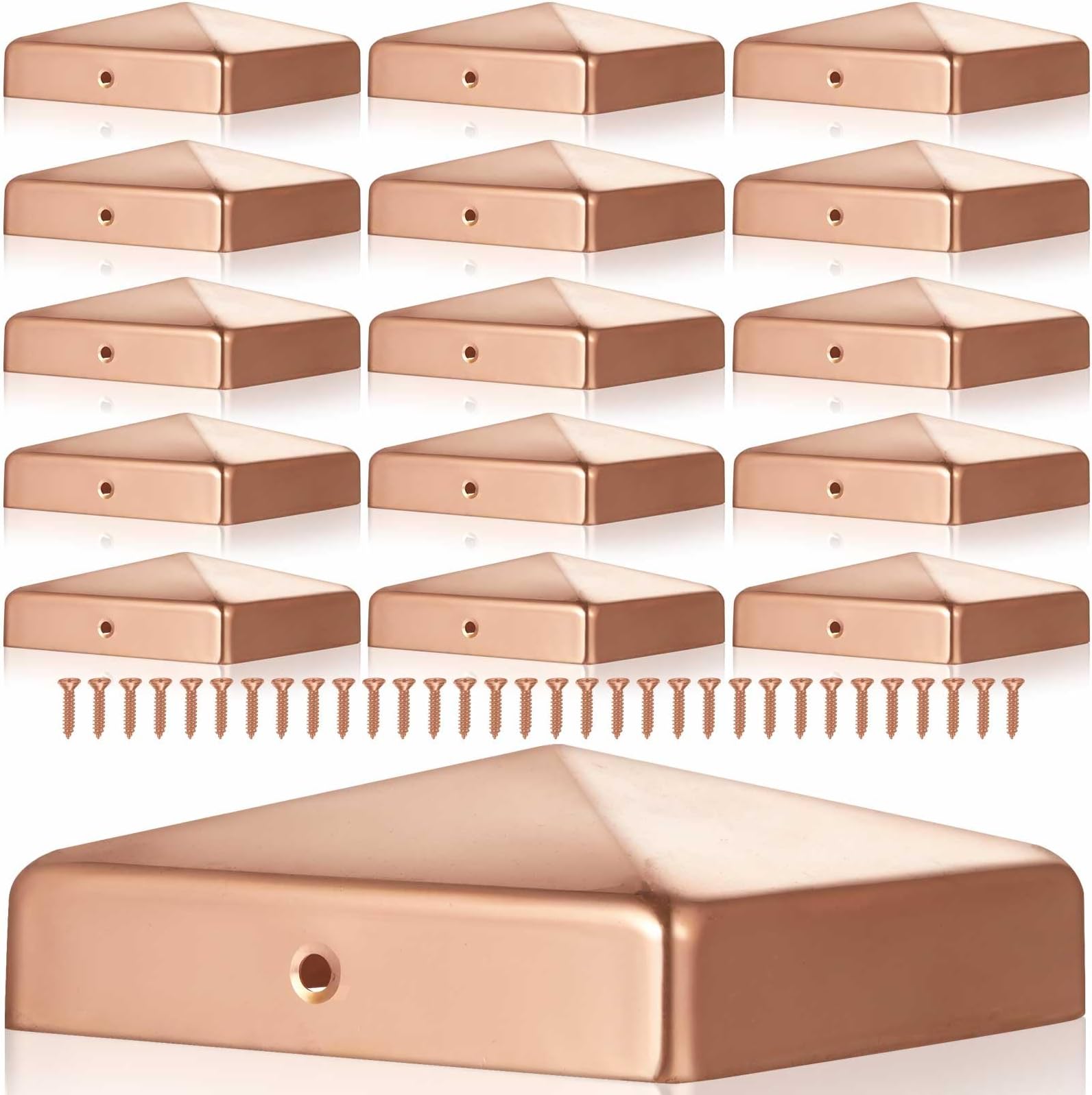 Tandefio 16 Pcs 6x6'' Solid Copper Post Caps Fence Pyramid Decking Caps with Screw for Metal Wood Cedar Fence Deck Corridors Mailbox Posts End Cover