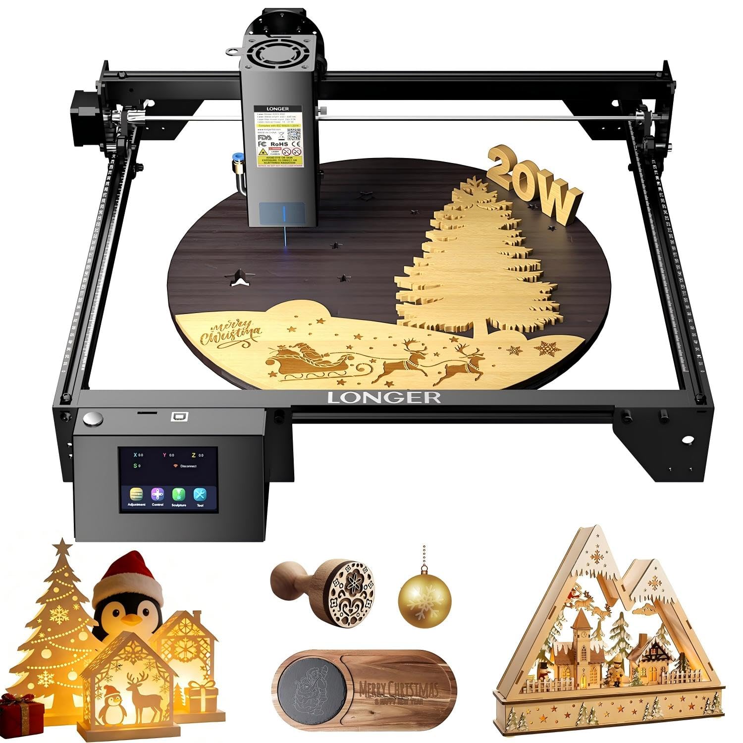 Longer Macchina per incisione laser da 20 W per metallo/legno/vetro – 40 x 36,5 cm – app offline e touchscreen da 3,5" – Certificazione CE – Cuscinetto DE + occhiali di protezione gratuiti