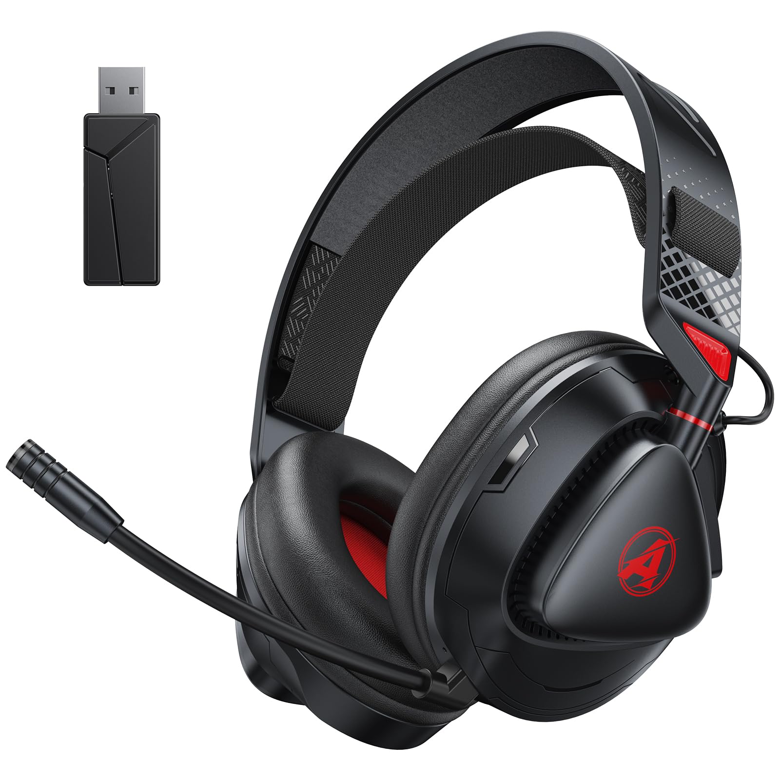 Awinnasey Wireless Gaming Headset for PS5 PS4 Switch PC Mac Mobile Bluetooth Gaming Headset with 2.4GHz USB Over Ear Wireless Gaming Headphones with Detachable Microphone 50Hrs Battery Life Black