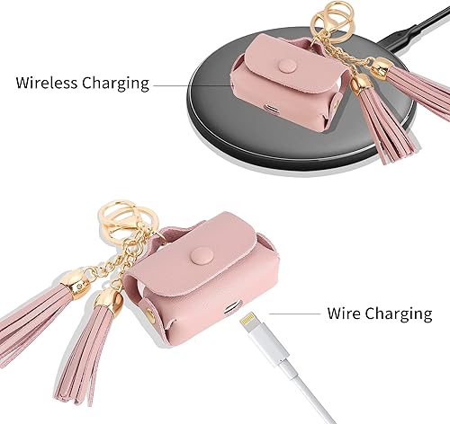 Miniatura 4 de MODOS LOGICOS Funda de carga para Apple Air Pods Pro, funda de piel auténtica con un par de borlas caídas para Apple AirPods Pro 1st (2019)  AirPods