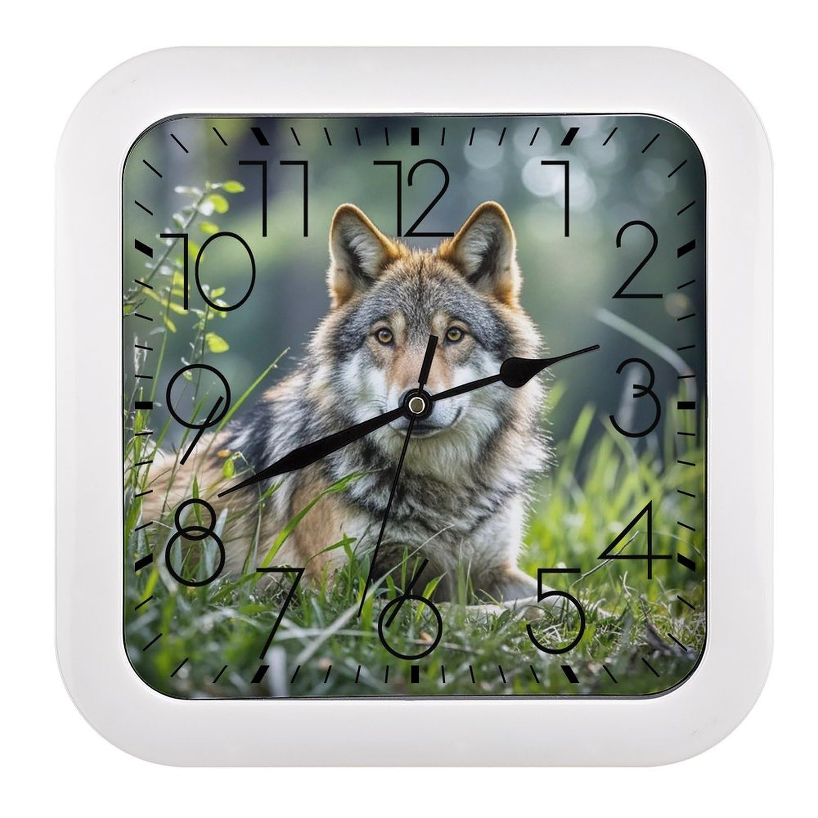 LZQPOEAS Wolf On The Grass Wall Clock Fashionable Versatile Silent Wall Clock Simple Elegant Non Ticking Analog Clocks Easy to Install Square Modern Clocks for Home Decoration
