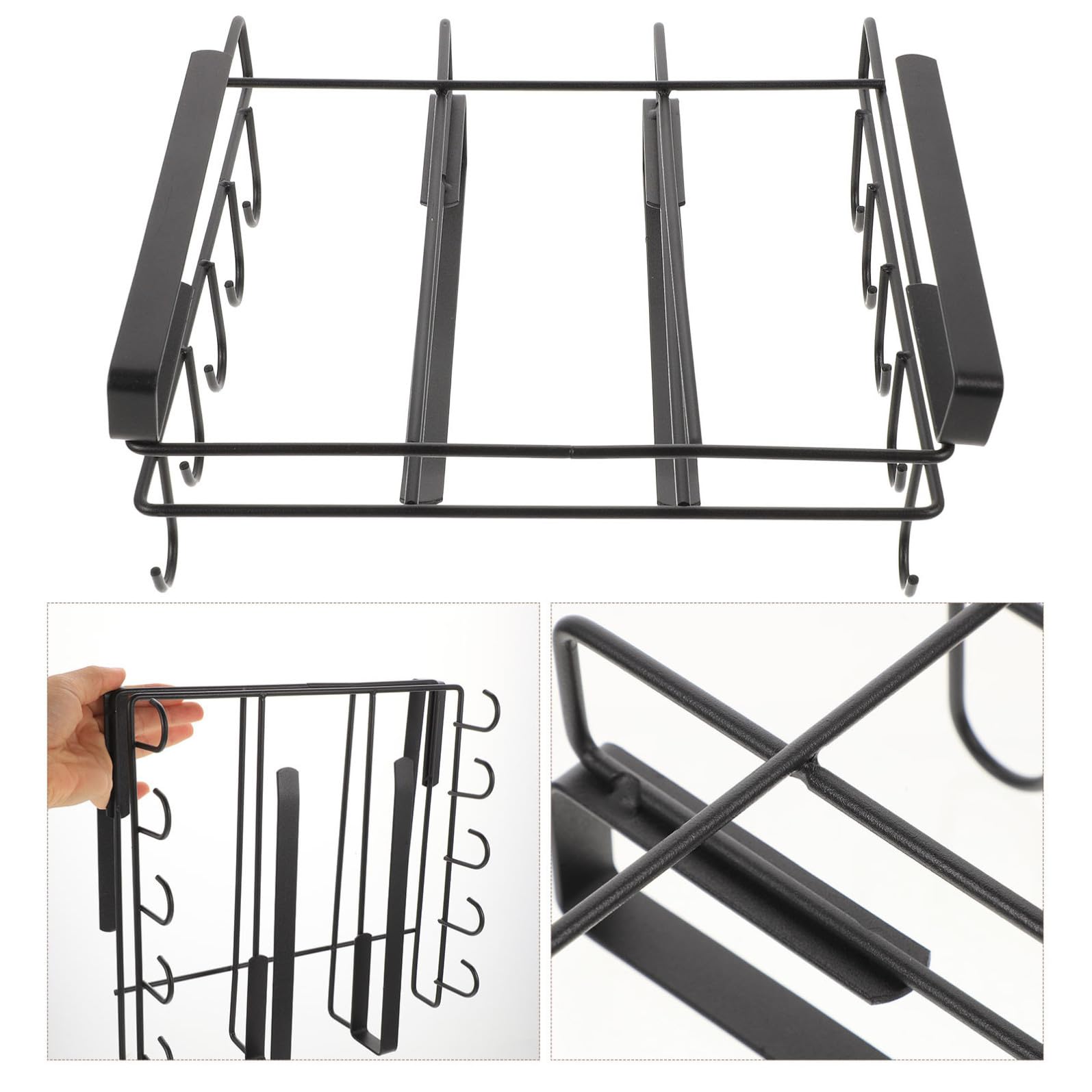 iplusmile Portaoggetti Cucina in Acciaio al Carbonio Nero Base Antiscivolo e Bordi Arrotondati, Scaffale Salvaspazio Multifunzione per Riporre Mug e Coperchi in Cucina