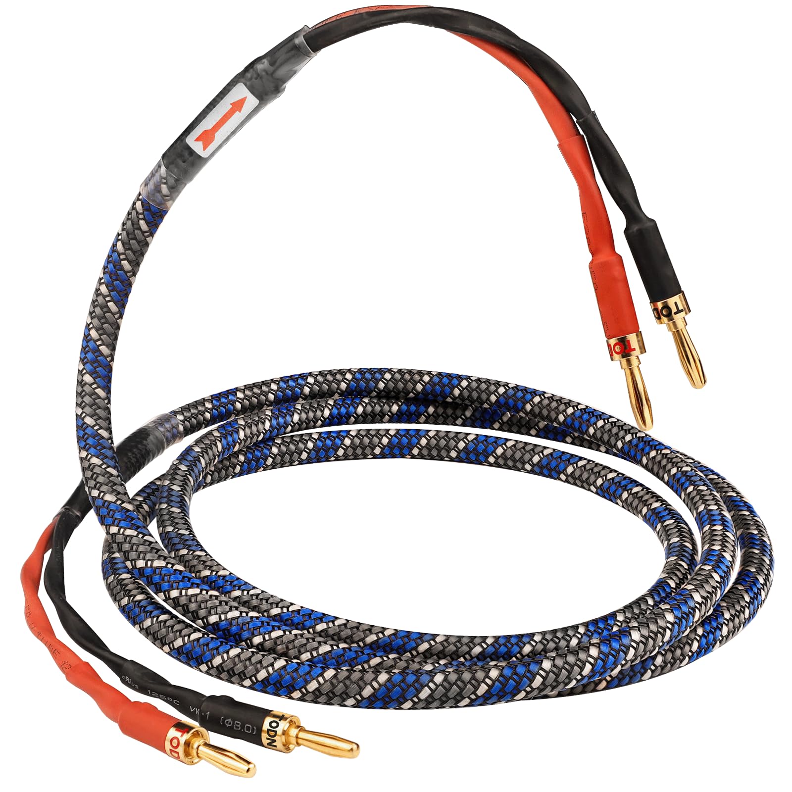 TODN HiFi 4-adriges OFC-Lautsprecherkabel mit Bananenstecker (3 m, 1 Stück) | 4 x 1,27 mm² Audiophiles geschirmtes Boxkabel mit 24K vergoldeten Bananensteckern für Audio-Lautsprecher, HiFi-Systeme