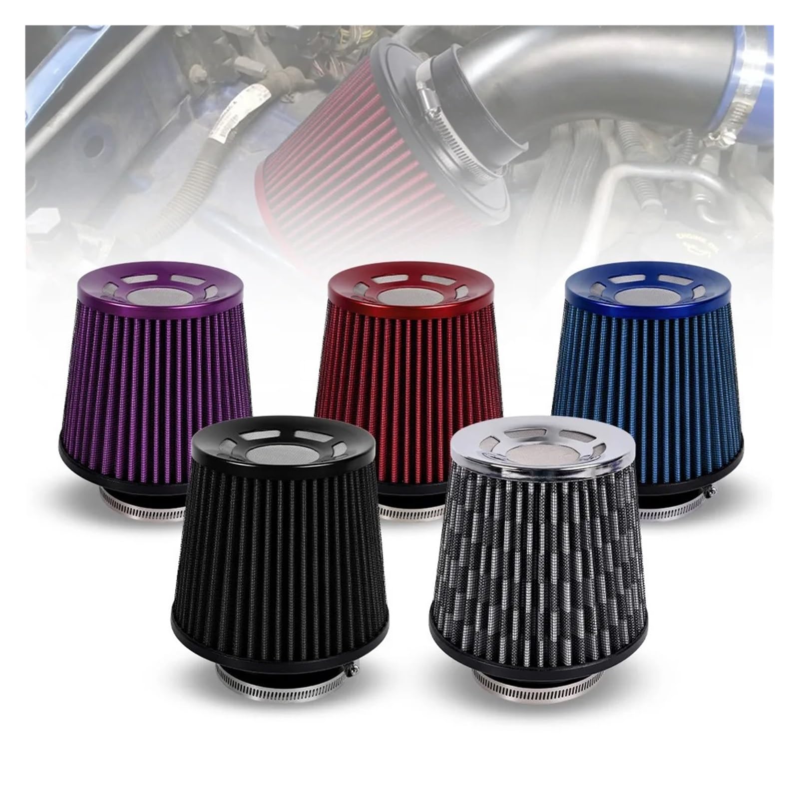 Filtro De Aire Universal Alto Flujo Modificado Para Coche Con Cabeza Seta 76 Mm Tubo Admisión Aire(Black)