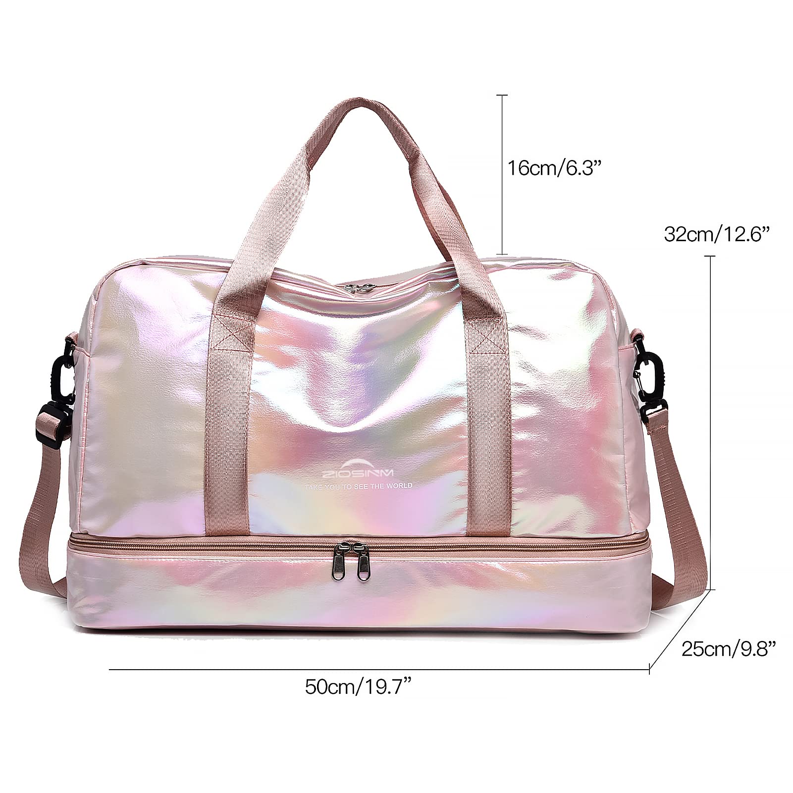ZIOSINM Borsone da Viaggio Donna con Scomparto per Scarpe, 40L Borsone Palestra Donna Impermeabile Elegante con Scomparto Umido, Borsa da Viaggio, Borsa Parto Ospedale Mamma (Rosa)