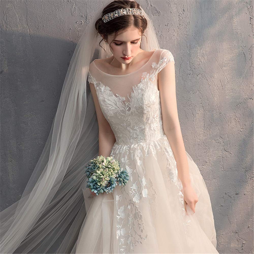 Elegante Vestido de Noche de Mujer de Boda Vestido de Noche de Manga Corta Chiffon de Cuello de Barco Sirena Cóctel de Fiesta de Bodas XX Grande Blanco, Blanco, XXL