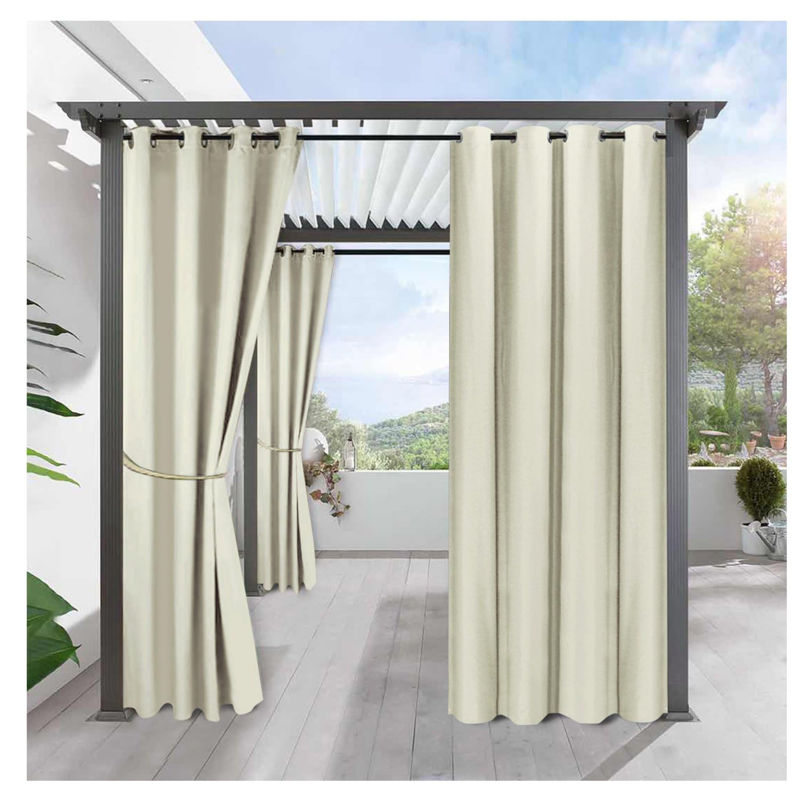 Outdoor Vorhänge Wasserdicht H350×B262cm Blickdicht Extra Breit Outdoor Vorhang Sichtschutz Schutz vorhänge für Balkon Terrasse Pergola Gartenlaube Veranda