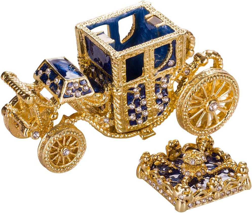 danila-souvenirs Faberge style Imperial Coronation Egg/Trinket Jewel Box with carriage 7.6'' (19 cm) blue