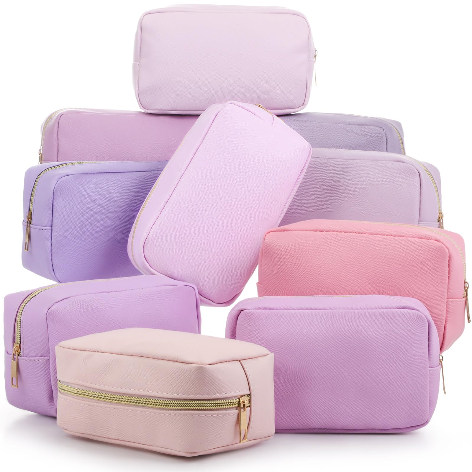 Sweetude Make-up-Tasche für Brautjungfer, Geschenk, Hochzeit, Junggesellinnenabschied, DIY, Kulturbeutel, PU-Leder, Hautpflege, kleine Make-up-Tasche für Damen, 10 Stück, Purpur, Adrett