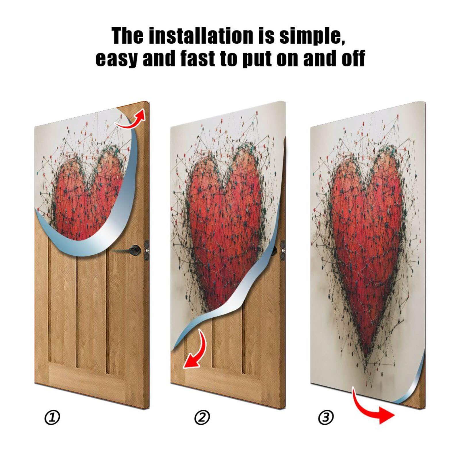 FLildon Deep Love Heart Valentine's Day Door Cover Decoration, Party Accessory Porch Decor for Festive Ornament Room Door Covers 32 x 79 Inch