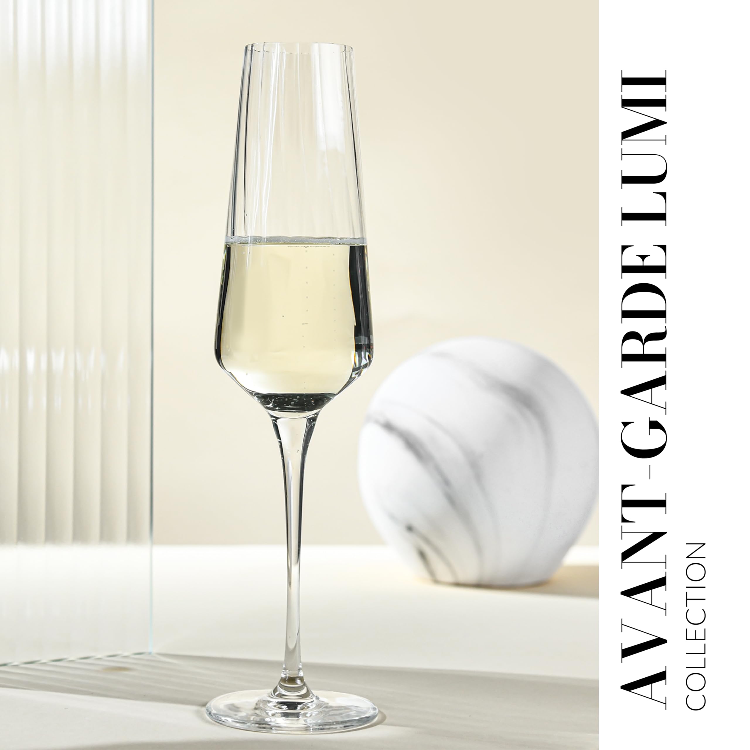 KROSNO Kieliszki do Szampana i Prosecco Avant-Garde LUMI, Zestaw 4 x 200 ml | Szkło Kryształowe Bezołowiowe, do prosecco, mimosy i win musujących, optyczny wzór, zmywarka, prezent