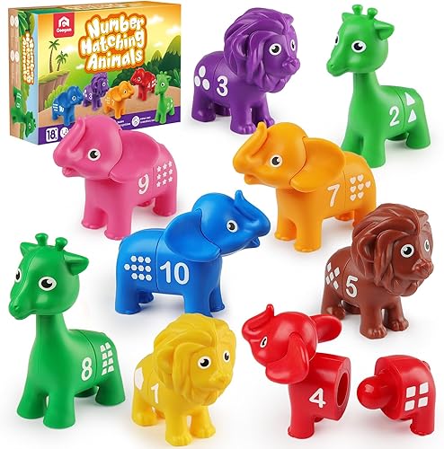 Coogam Juego de juguetes a juego de números, 10 piezas de doble cara juego de conteo de números de animales, juguetes educativos Montessori