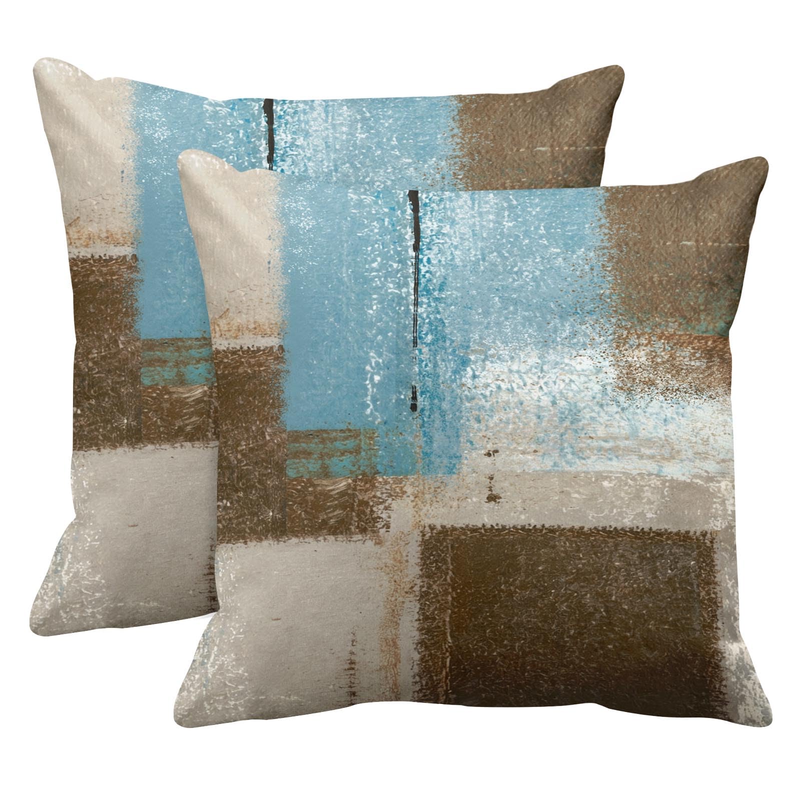 Britimes Throw Pillow Covers Modern Home Art Decor, 18 x 18 Inches Set of 2 Pillow Cases Decorative, Abstract Oil Painting Pillowcases for Bedroom, Living Room, Cushion Couch Sofa, Beige Blue โ image 1