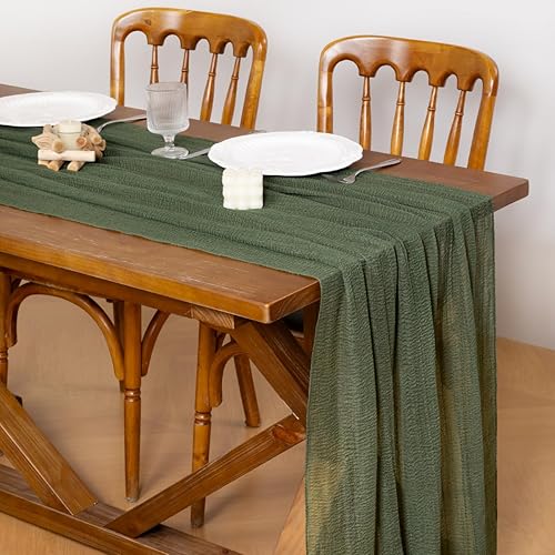 Miniatura 2 de Socomi Camino de mesa de gasa verde oliva para el día de San Valentín, 120 pulgadas, rústico bohemio, camino de tela de queso para bodas, fiestas,