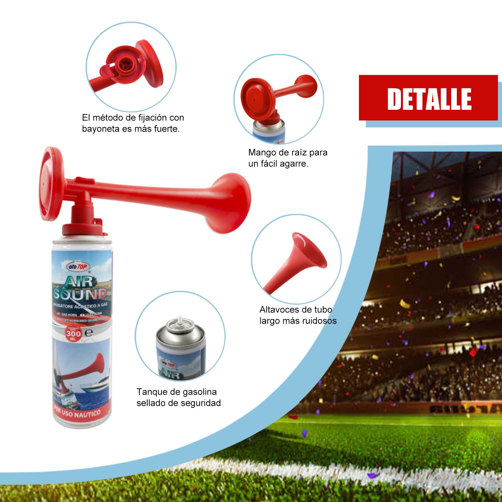 Klaxon à air comprimé, klaxon Portable à gaz, Trompette de Stade à gaz, Signal Horn, trompettes de Football 300 ML (3 unités)