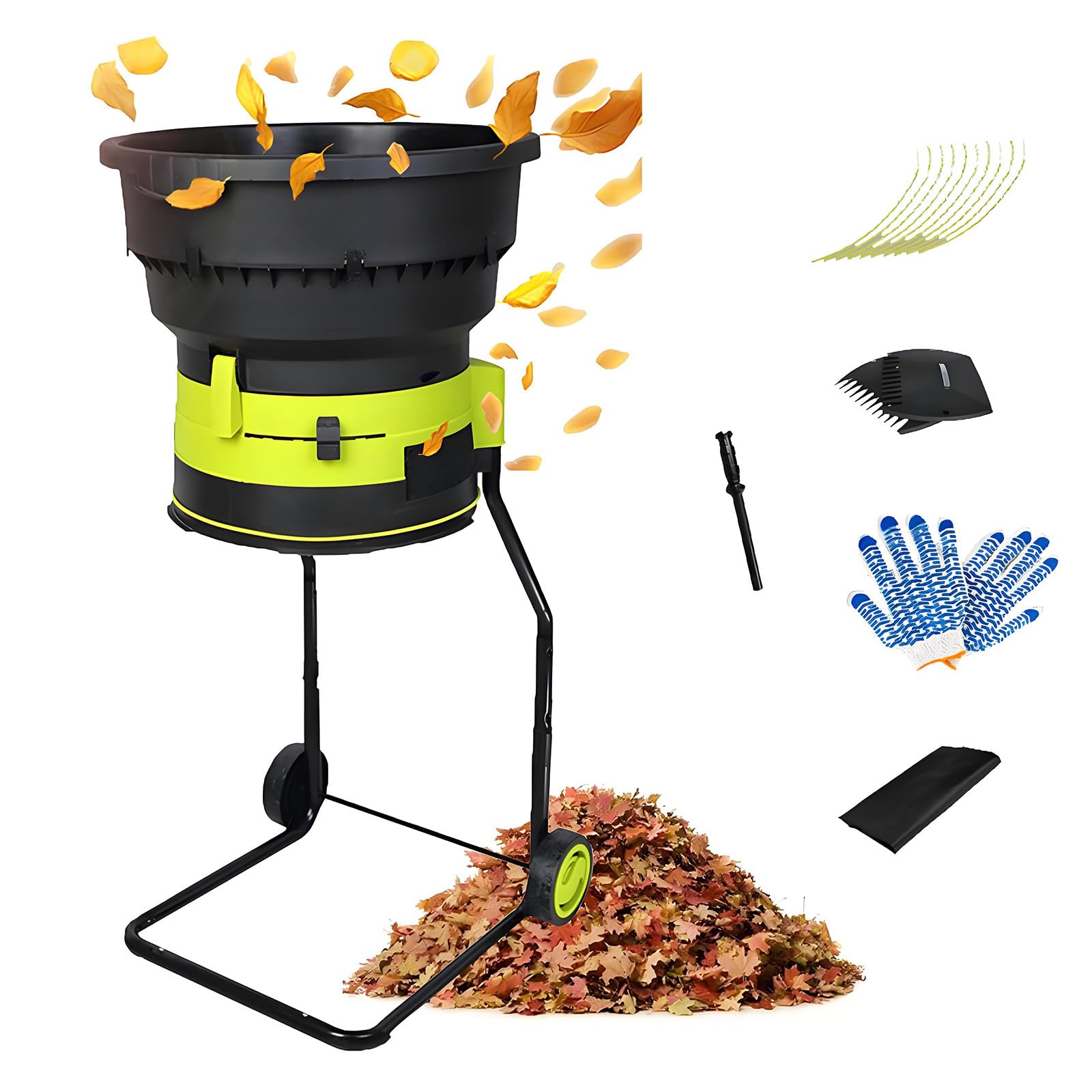con Cable Trituradora Eléctrica Hojas,Ramas Sin Cuchillas 2500 W con Ruedas,Herramienta Limpieza Triturador,Biotrituradora Compost para,Recolector Hojas Reducción noPowercord