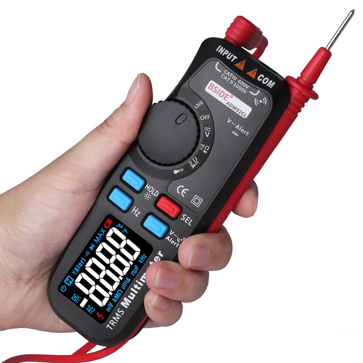 Cyfrowy multimetr kolorowy wyświetlacz Auto Range 6000 TRMS Tester z przewodem na żywo Sprawdź Temp HZ HZ Ohm Diode Meter Adm92Cl, Dokładne odczyty