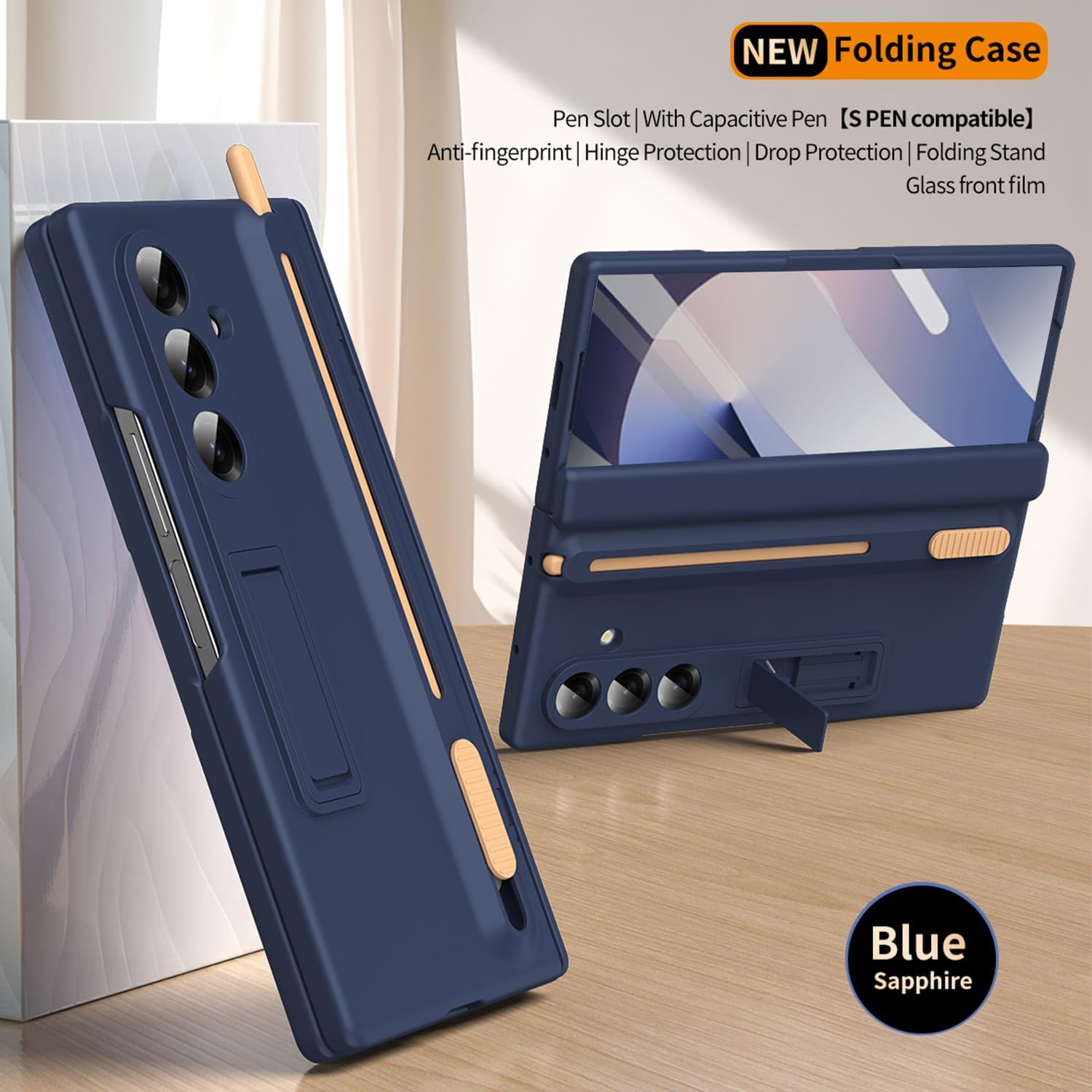 NINKI for Samsung Galaxy Z Fold 7 Case with S Pen Holder and Stylus,Invisible Kickstand Screen Protector Hinge Hard Drop-Proof Stand Phone Cover for Samsung Z fold 7 Case with S Pen Slot – Royal Blue - Image 4