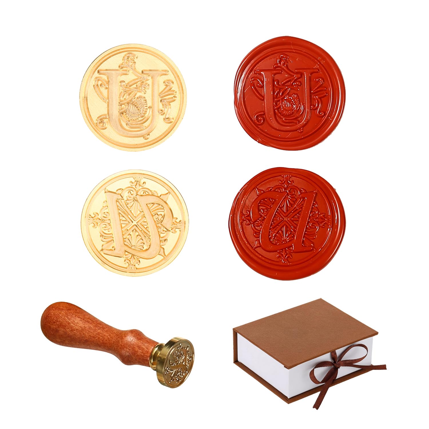 Comealltime Pack of 2 Retro Alphabet Sealing Wax Stamps, A~Z Initials Wax Stamp with Wooden Handle