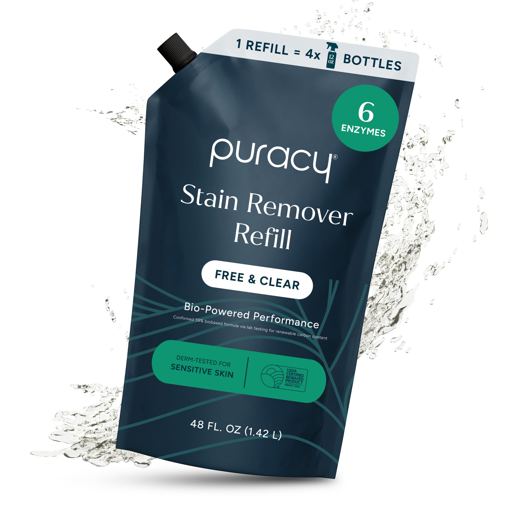 Puracy Stain Remover, Travel and Laundry Stain Cleaner for Clothes, Baby Essentials, Kids Stains, Oil and Fabric Spot Cleaner, (Stain Remover Spray, 48 fl oz)