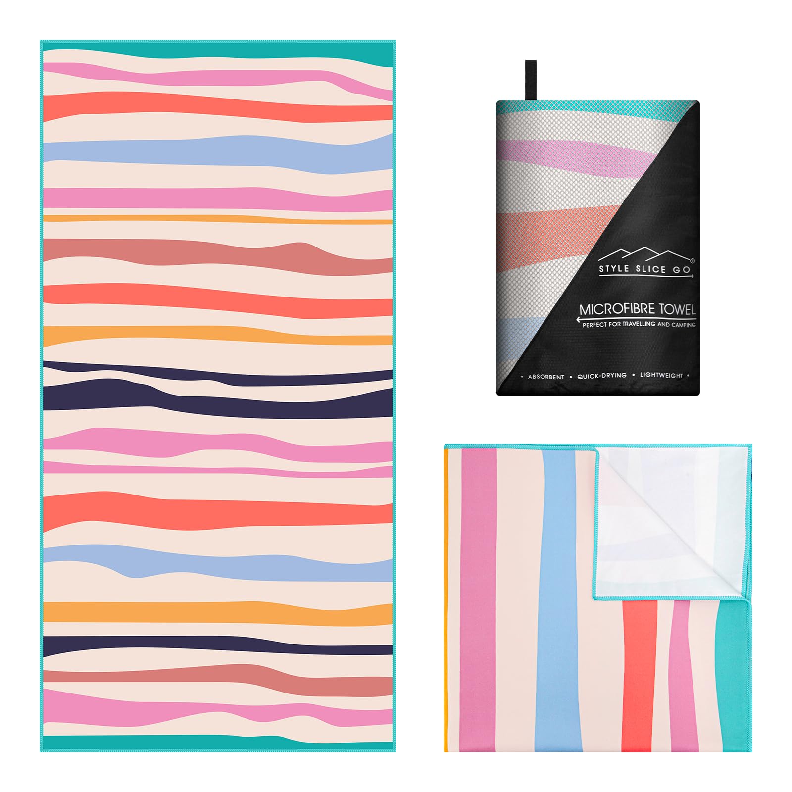 Style Slice Beach Towel Extra Large Microfibre Towel Beach Towels, Lightweight Microfibre Beach Towels for Adults, Travel Towels Quick Dry Large 180x90cm