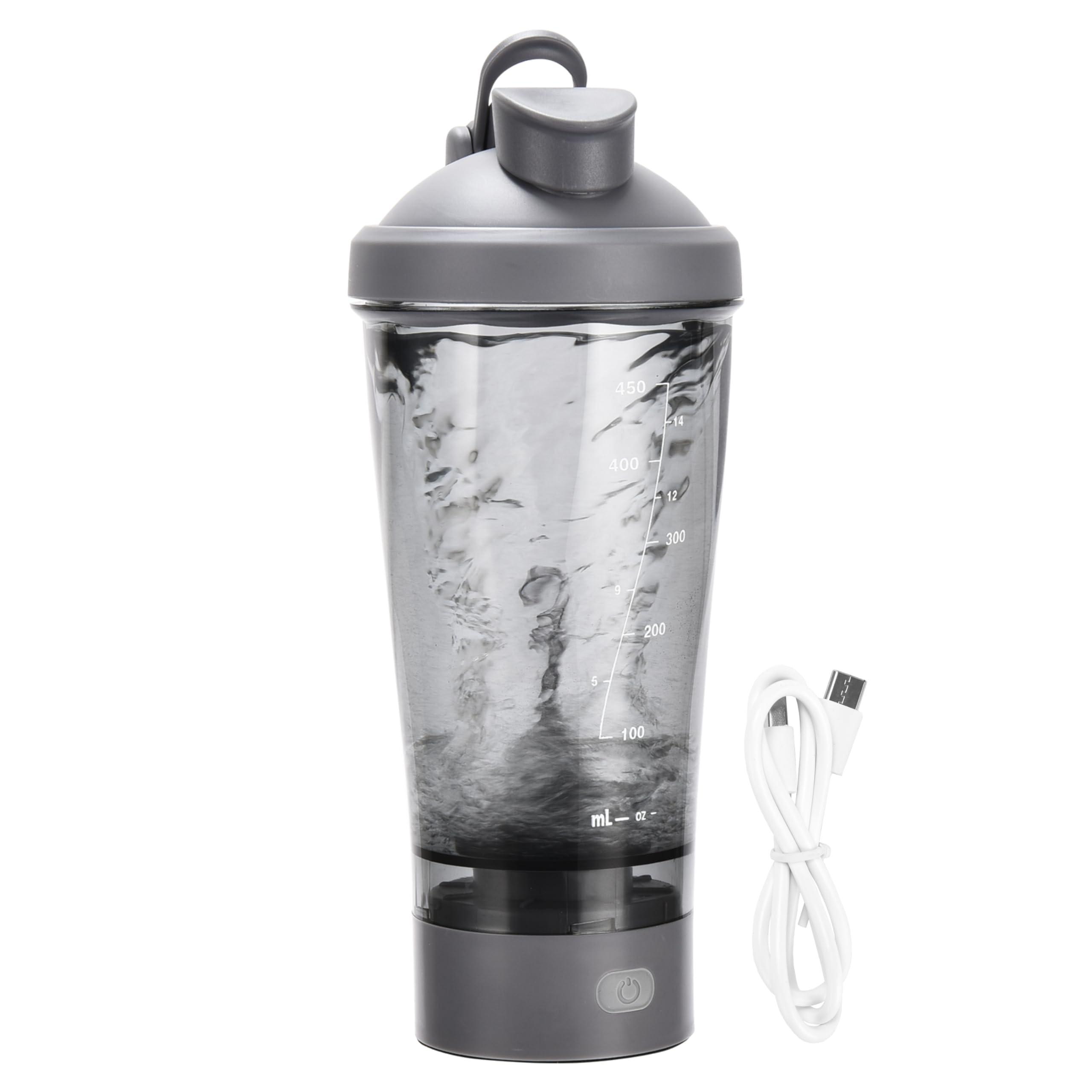 HYDRATE Electric Protein Shaker Bottle, 15.2 oz - USB Rechargeable - Gym Shaker Bottle - Food Safe with Measurements - 800mAh Battery, 5000-6000 RPM Motor Speed - Portable Blender for Protain - Gray