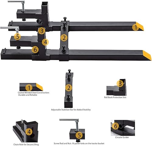 Miniatura 6 de Abrazadera en horquillas de palé con barra estabilizadora ajustable -60 pulgadas, 2000 libras máx. Horquillas de palé para cubo de tractor (60