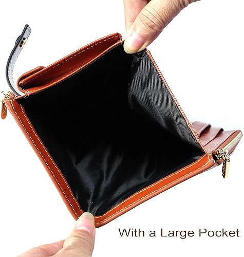 Vista 5 de ANDOILT Billetera para mujer, con bloqueo RFID, de cuero genuino, plegable, organizador de tarjetas múltiples, bolso de mano para teléfono celular
