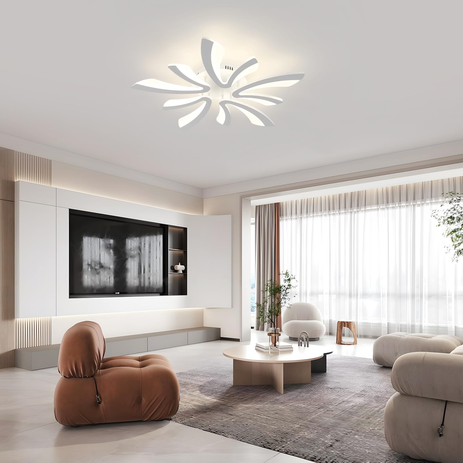 Comely Plafoniera da soffitto LED moderna 50W, 5625LM. Design elegante a cinque teste in acrilico e ferro, ideale per soggiorno, camera da letto o sala da pranzo. Luce naturale 4500K, bianco, 70cm