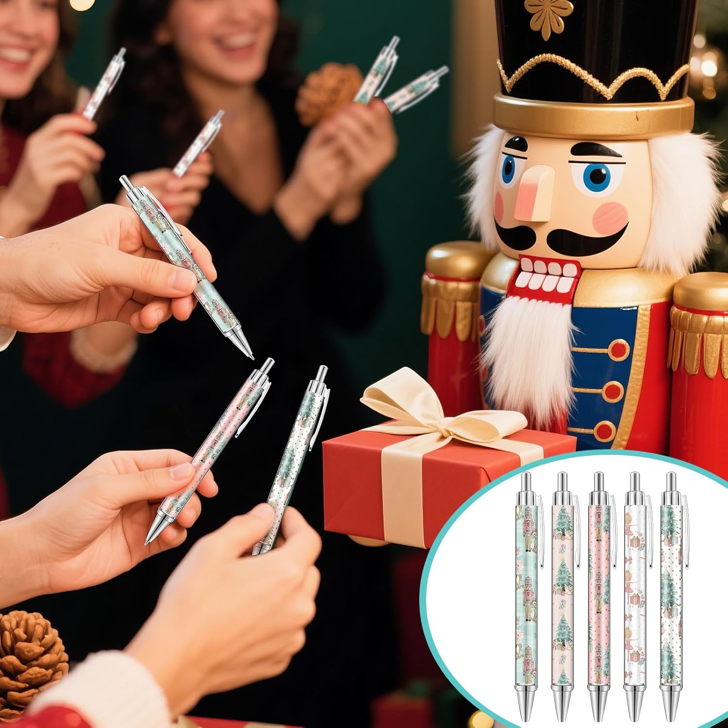 Motipuns 100 Pcs Christmas Ballpoint Pens Gift Bulk Cute Nutcracker Candy Santa Snowman Design Christmas Teacher Pens Gifts Bulk for Xmas Stuff Office Employees Coworkers Party Supplies(Nutcracker)