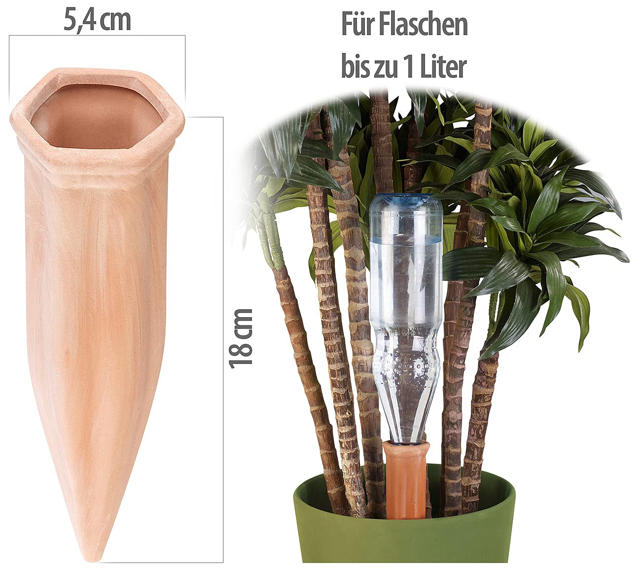 Royal Gardineer Bewässerung Topf: 12er-Set XL-Bewässerungs-Tonkegel für Glas- & PET-Flaschen bis 1 Liter (Bewässerungskegel Ton für Flaschen, Bewässerungssystem Ton, Wein)