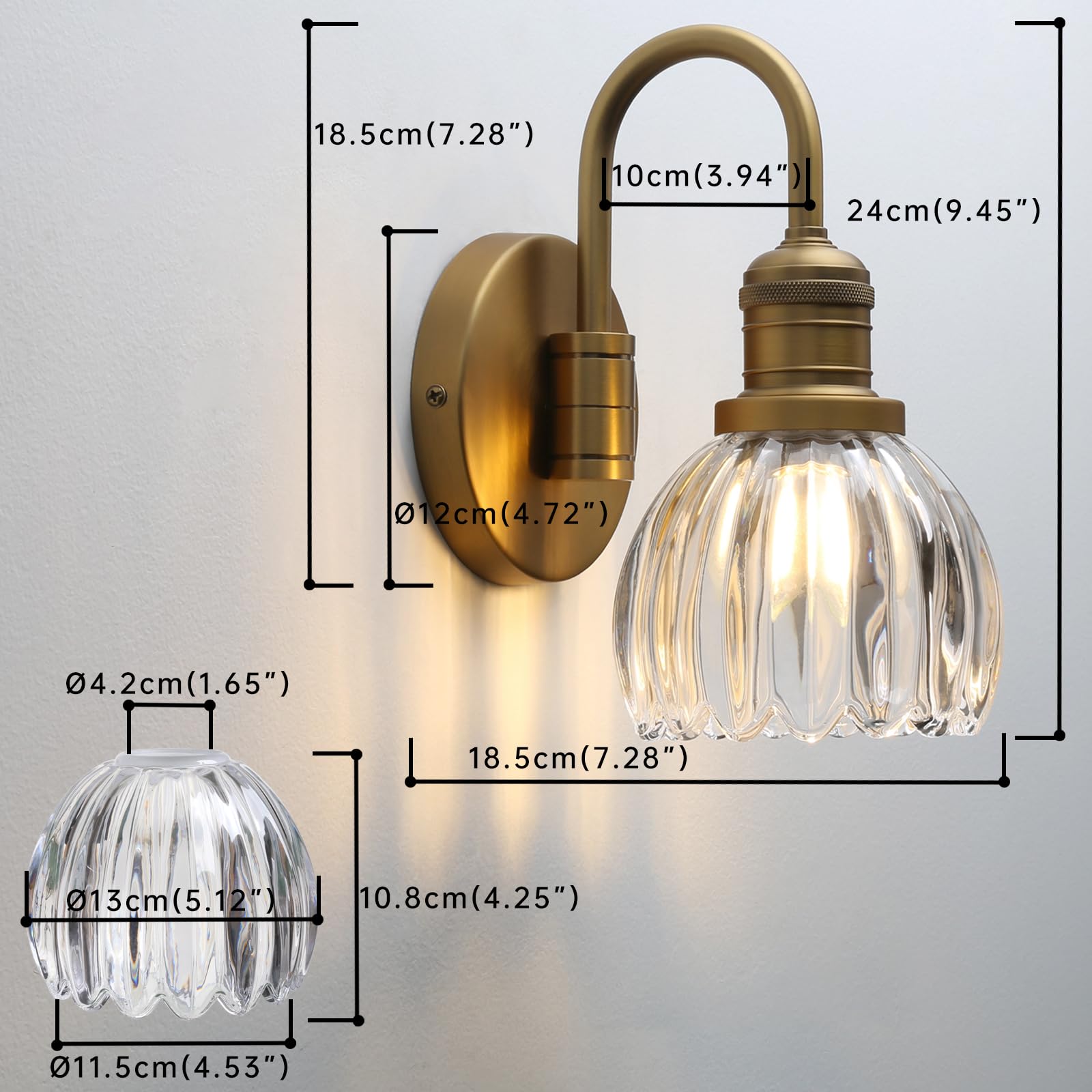 JIMUBEAM Vintage Gooseneck Wall Light Sconce with Clear Tulip Glass Shade - Image 2