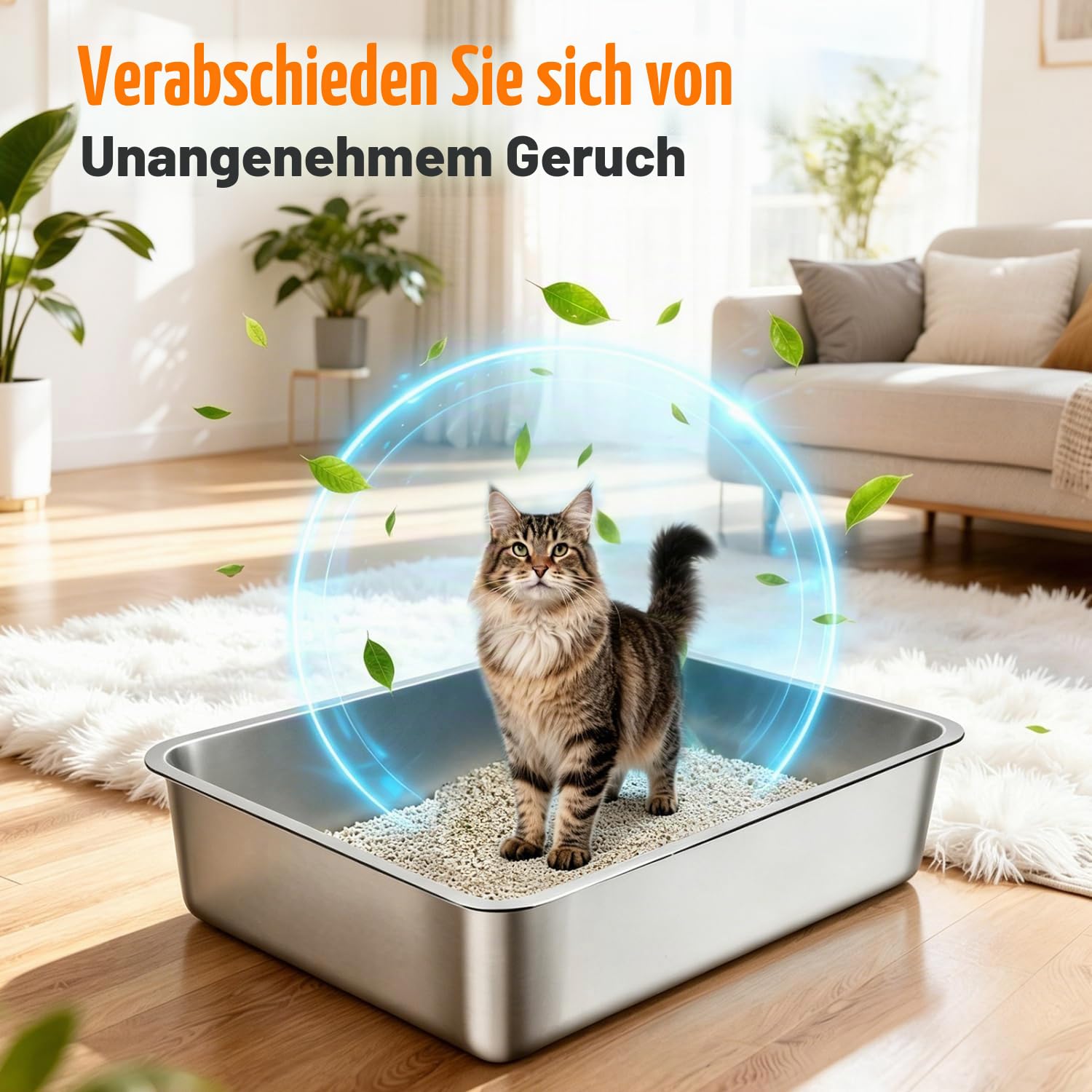 Nobleza Edelstahl Katzenklo XXL 70x50x15cm - Extra Großes Katzentoilette mit Anti-Rutsch Gummiboden, Hop-in Katzen Klo Ohne Deckel, Niemals Gerüche, Fleckfrei, Rostfrei, Antihaft Glatte Oberfläche