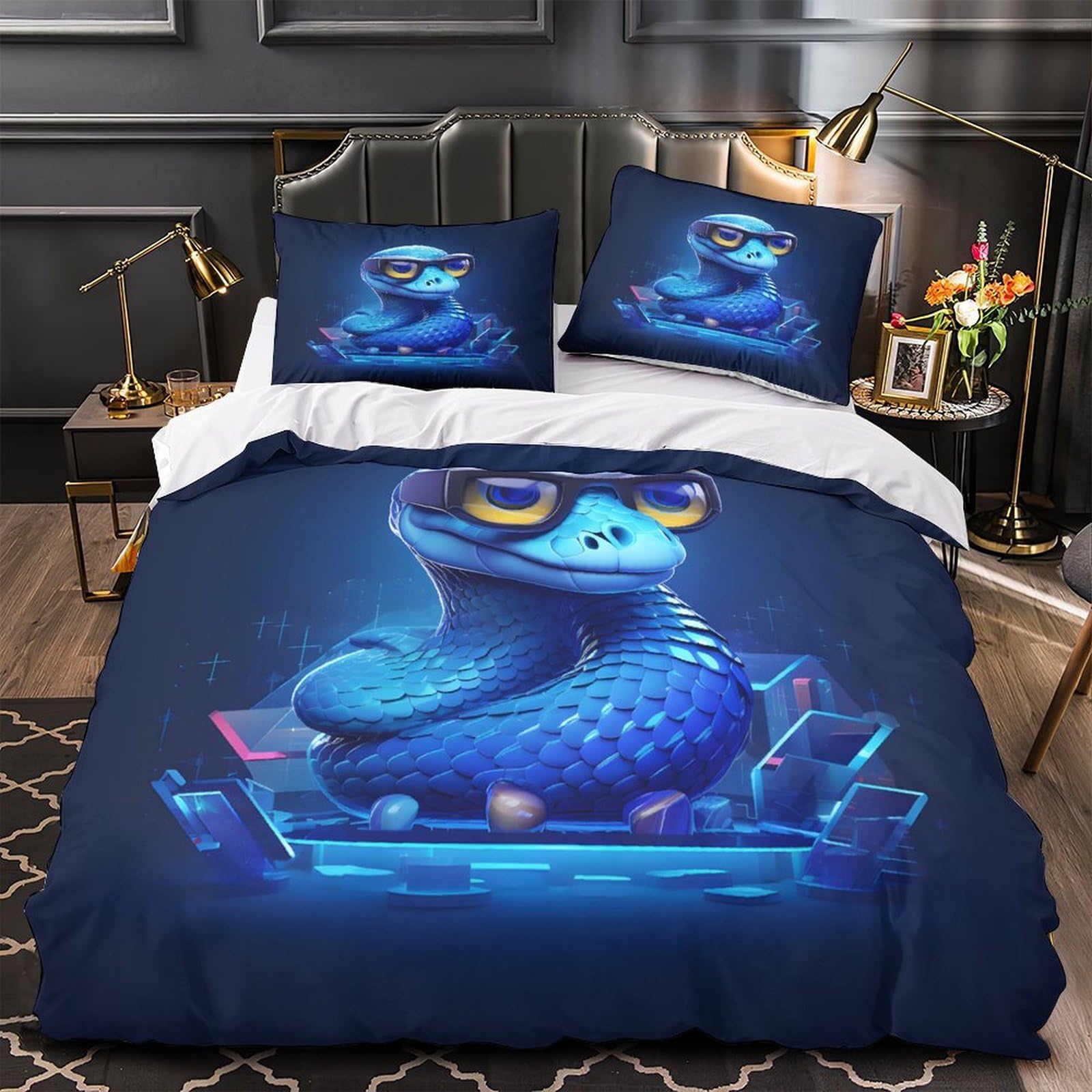 MMDASBVPE Tech Snake Quilt Cover 3D Print Premium 3 Pieces Bed Set Hidden Zipper digital Duvet Cover Extra Soft Wrinkle-Resistant for Adults Kids Teens Women Youth Teenagers King（220x240cm）