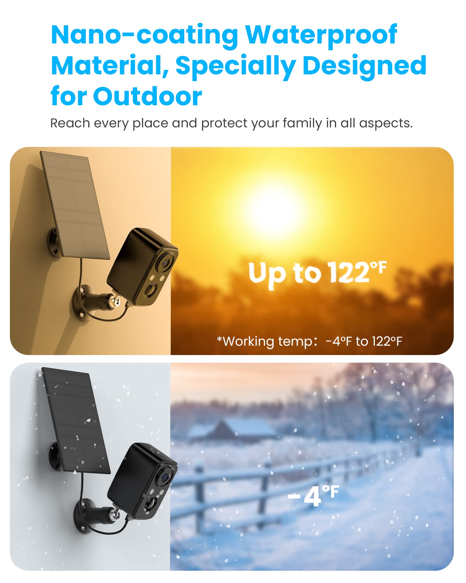 FOAOOD Telecamera Wi-Fi Esterno Batteria Senza Fili,Videocamera Sorveglianza Solare con Visione Notturna Colori,Rilevamento Umano PIR,Conversazione a 2 Vie,Impermeabile IP66-Nera