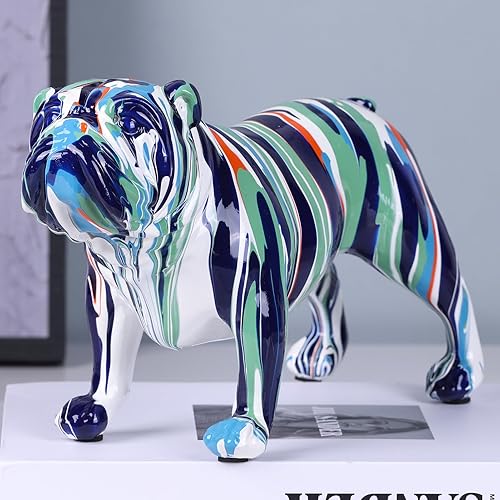 orenm Estatua de bulldog para decoración del hogar, arte coleccionable de graffiti de color salpicado, esculturas de resina, adornos para