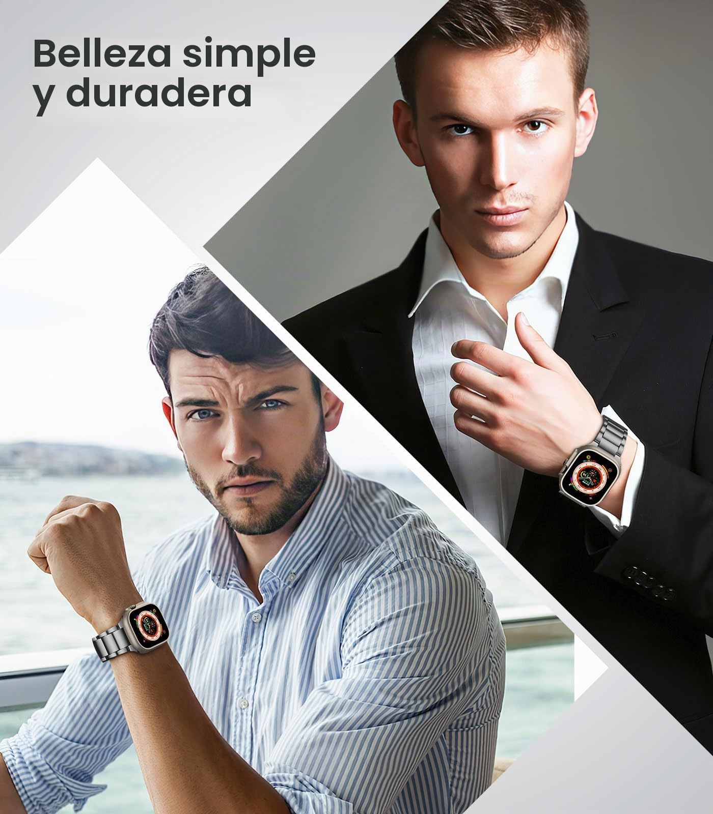 MoKo Correa de Titanio Compatible con Apple Watch Ultra 3/2/1 49mm 46mm 45mm 44mm 42mm para Hombre, Correa de Metal con Cierre de Doble Pulsador para iWatch SE3/SE2/SE Series 11 10 9 8 7 6 5 4 3 2 1
