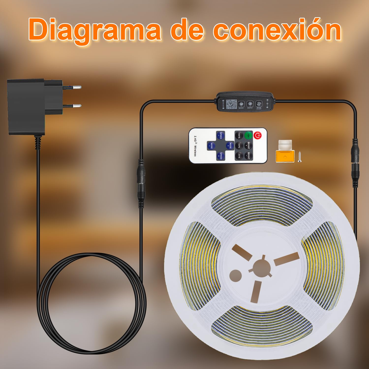 Gliztech Tira LED COB, 2700K LED Cob Dimmer CRI90+, con APP y control remoto, Esta tira LED COB es ideal para iluminación interior en dormitorios, salones, cocinas y más (15m)