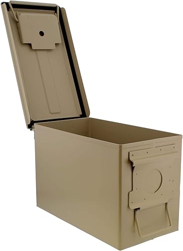 Miniatura 6 de Caja de almacenamiento de municiones 4 unidades – Tan calibre .50 caja de almacenamiento con cierre abatible – Contenedor de metal impermeable para