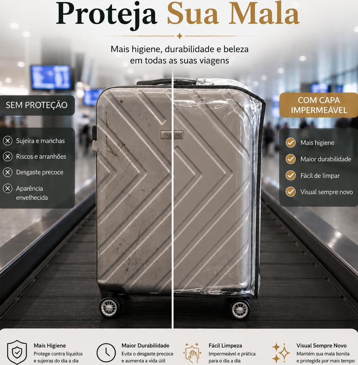 O fundo é um ambiente de aeroporto com esteiras de bagagem e painéis de informações. O fundo é um ambiente de aeroporto com esteiras de bagagem e painéis de informações.