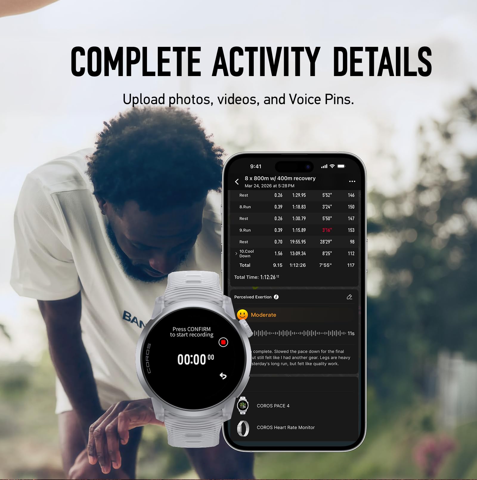 COROS PACE 4 Ultralekki sportowy zegarek GPS, ekran dotykowy AMOLED 1,2", 19 dni codziennego użytkowania, sterowanie głosem, zaawansowane narzędzia treningowe, GPS, nawigacja (biała chmura)