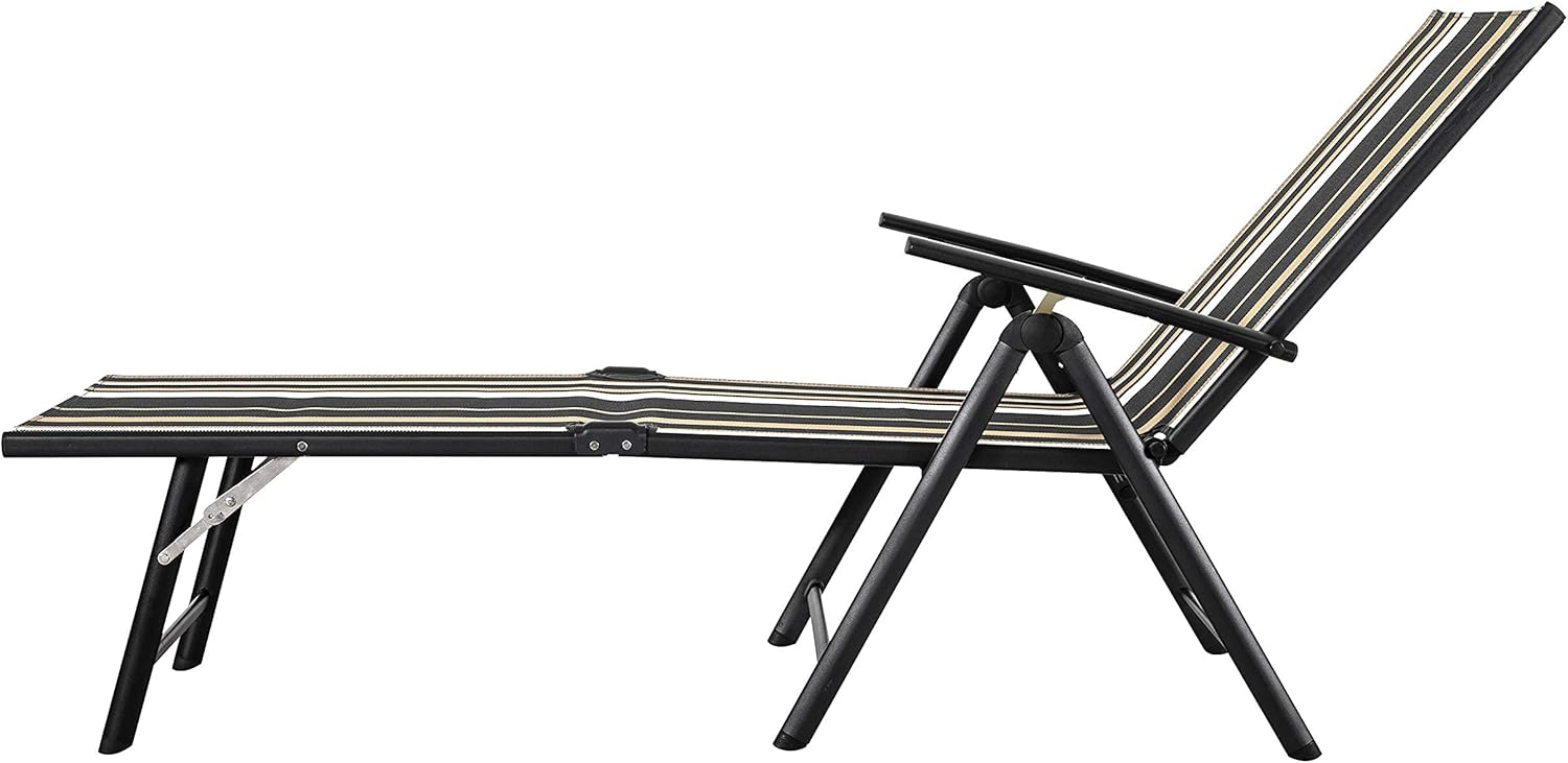 NUU GARDEN Outdoor Chaise Lounge Chair with 7 Position Adjustable Back, Steel Frame Folding Pool Chairs with Textilene, Reclining Lounge Chair for Beach, Yard, Pool and Patio, Stripe: Kitchen & Dining