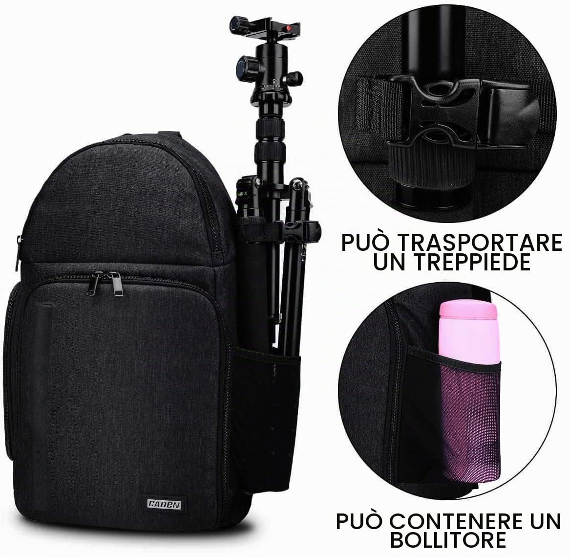 CADeN DSLR Borsa a tracolla per fotocamera reflex - Sistema antifurto - Impermeabile - Doppio uso