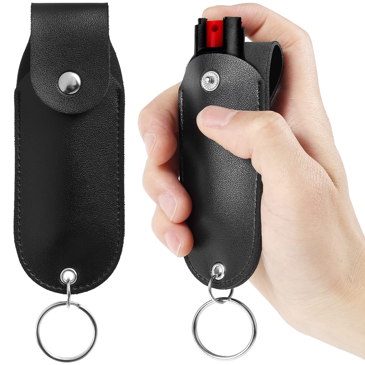 Kandishiex US Pepper Spray Pouch PU Leather Pepper Spray Holster Mini Portable Pepper Spray Holder Self Defense Spray Leather Holder Keychain for Women Ladies Security(Black - 8 * 3cm)