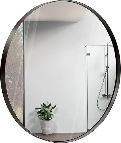 Hamilton Hills - Espejo de pared de metal contemporáneo con marco de cristal y esquinas redondeadas