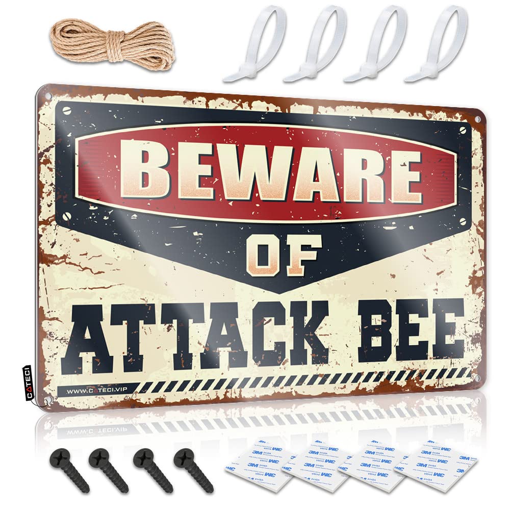 Rooms Decorations Farm Tin Metal Decor - Beware Of Attack Bee Decor Rustic Wall Hanging(30X40CM)