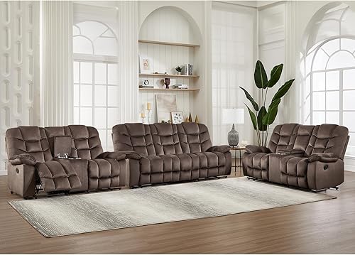 Miniatura 14 de Sofá biplaza reclinable manual para sala de estar, sofá reclinable de 2 plazas de 77 pulgadas de ancho con portavasos y consola de almacenamiento,